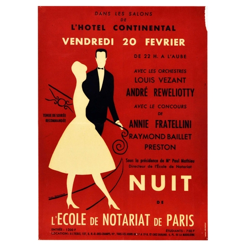 33 - Advertising Poster Notary Lawyer Ball Paris Nuit LEcole de Notariat France Continental Hotel. Origin... 