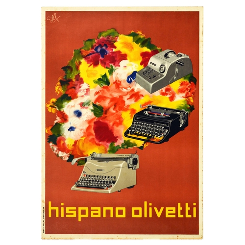 37 - Advertising Poster Hispano Olivetti Colour Typewriter Calculator. Original vintage advertising poste... 