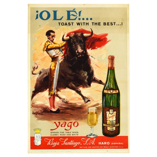 38 - Advertising Poster Yago Wine Spain Matador Bullfighter Claret Rose White. Original vintage advertisi... 