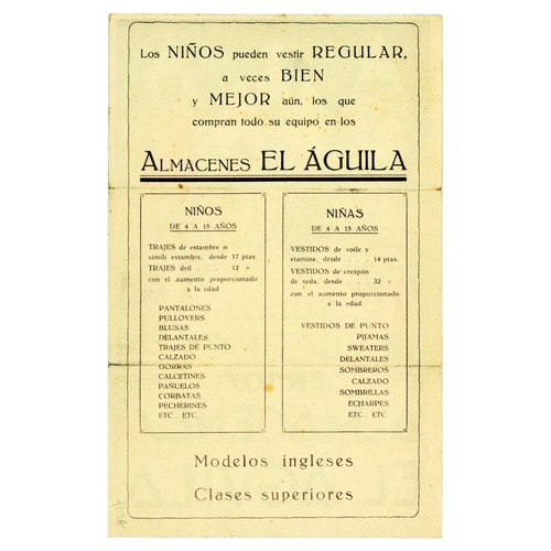 4 - Advertising Poster Aguila Art Deco Children Fashion Store Spain. Original vintage advertising poster... 
