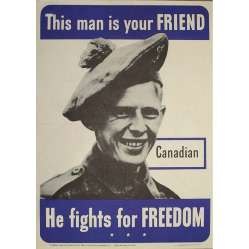 401 - War Poster This Man is Your Friend Canadian. Original vintage World War Two propaganda poster, one o... 