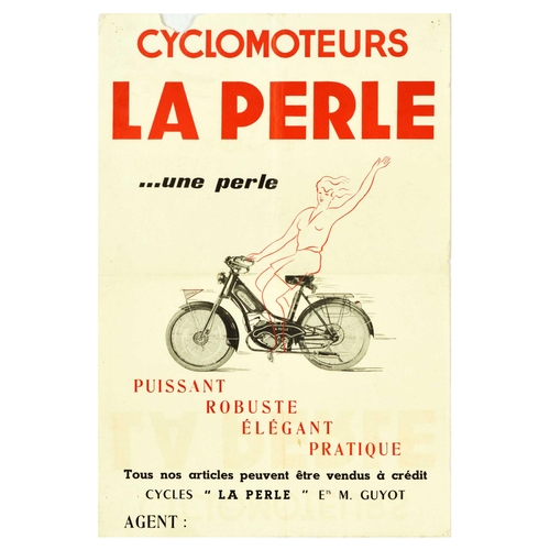 42 - Advertising Poster Moped Scooter La Perle Cyclomoteurs Cycling. Original vintage advertising poster ... 
