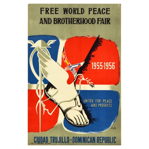 54 - Advertising Poster Free World Peace Brotherhood Fair Santo Domingo Dominican Republic. Original vint... 