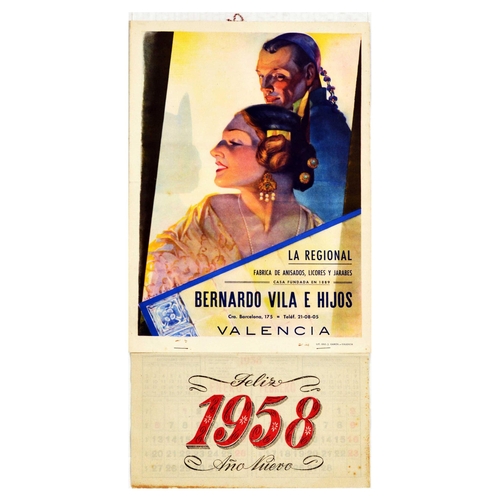 57 - Advertising Poster Bernardo Vila Alcohol Calendar Art Deco Aniseed Liquor Syrup. Original vintage ad... 