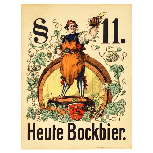 1 - Advertising Poster Heute Bockbier Beer Ale Alcohol Barrel Hops. Original antique advertising poster ... 