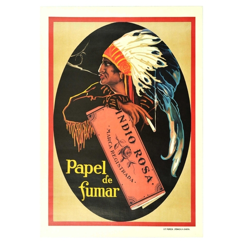 120 - Advertising Poster Indio Rosa Rolling Paper Papel De Fumar Smoking Tobacco Cigarette. Vintage reprod... 