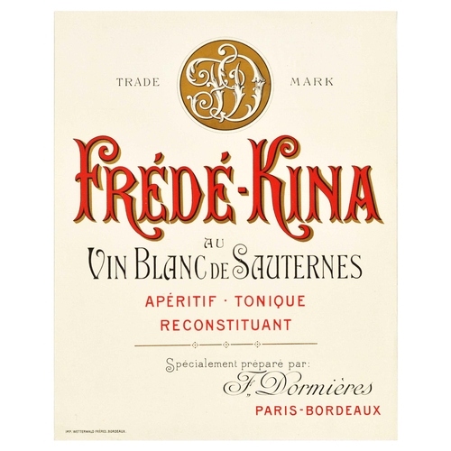 13 - Advertising Poster Frede Kina Bordeaux Wine France Aperitif Alcohol Drink. Original vintage advertis... 