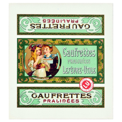 19 - Advertising Poster Gaufrettes Pralinees Alphonse Mucha. Original antique box label set for Gaufrette... 