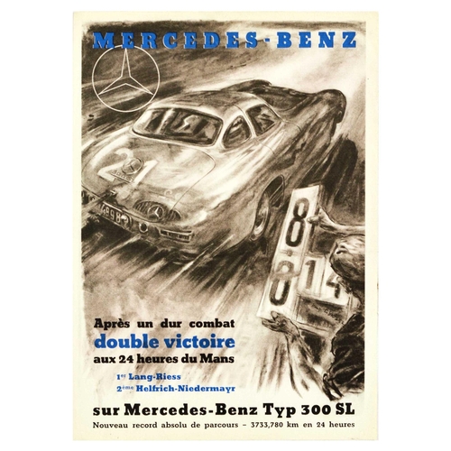 219 - Sport Poster Mercedes Benz 300SL Le Mans Double Victory New Record Racing. Original vintage motorspo... 