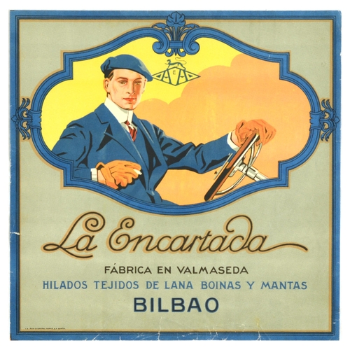 24 - Advertising Poster Berets La Encartada Bilbao Art Deco Driver. Original vintage advertising poster L... 