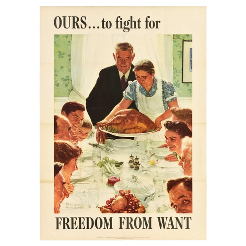 406 - War Poster Freedom From Want WWII Rockwell Dinner. Original vintage World War Two poster - Ours... t... 