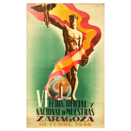 46 - Advertising Poster Zaragoza Aragon Spain Art Deco Trade Fair . Original vintage Art Deco design post... 