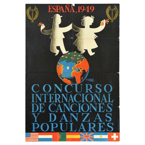 49 - Advertising Poster Folk Song Dance Competition Spain Concurso Internacional De Canciones. Original v... 