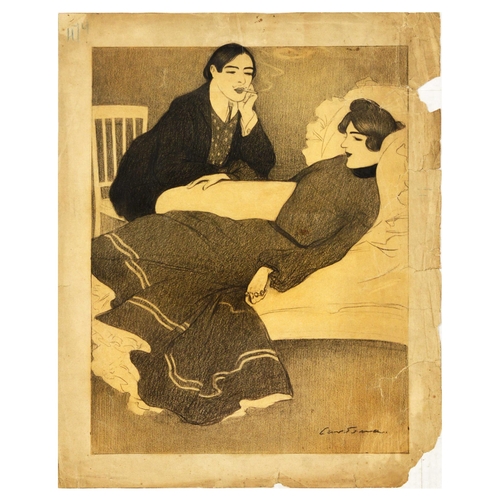 7 - Advertising Poster Man Smoking Lady Bed. Original vintage advertising poster featuring an illustrati... 