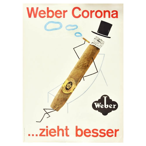 78 - Advertising Poster Weber Corona Cigar Menziker Tobacco Smoking. Original vintage advertising poster ... 