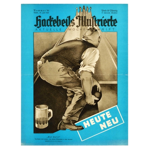 11 - Advertising Poster Bowling Hackebeils Illustrierte Sport. Original vintage advertising poster for Ha... 