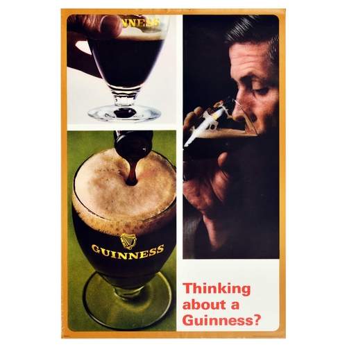 127 - Advertising Poster Guinness Thinking Beer Stout Drink. Original vintage advertising poster - Thinkin... 