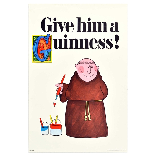 129 - Advertising Poster Guinness Monk Stout Beer. Original vintage advertising poster - Give him a Guinne... 