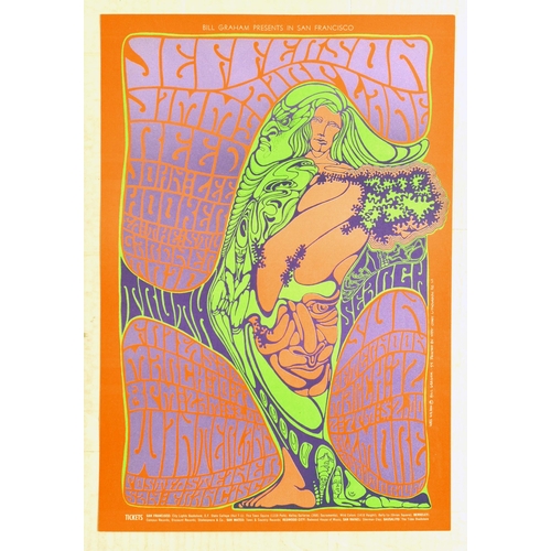 131 - Advertising Poster Jefferson Airplane Jimmy Reed Concert Psychedelic Rock Music Show. Original vinta... 