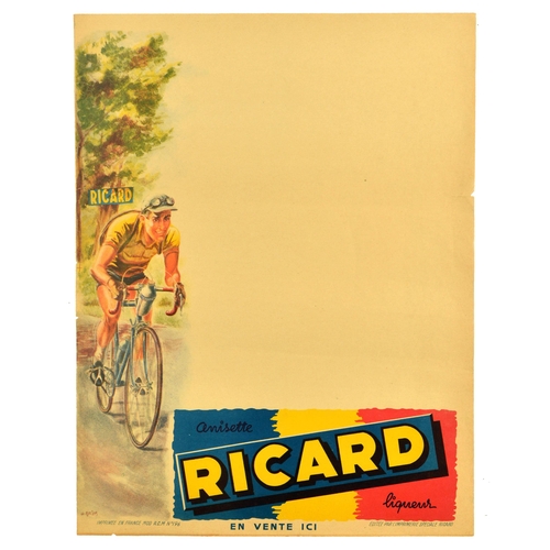133 - Advertising Poster Ricard Tour De France Cyclist Anisette Liqueur Drink. Original vintage bicycle ra... 