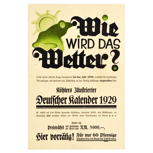 14 - Advertising Poster Kohlers Illustrated Calendar 1929 Frog. Original vintage advertising poster for K... 
