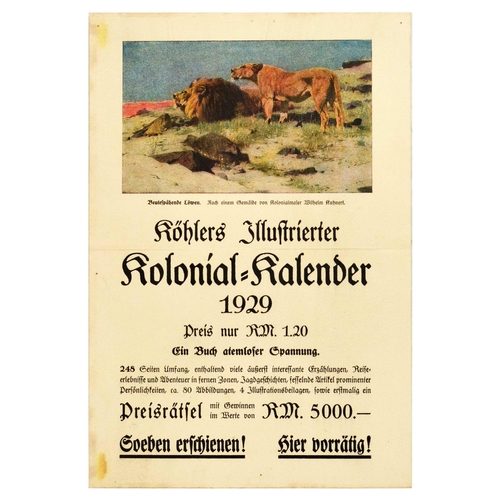 15 - Advertising Poster Kohlers Colonial Calendar 1929. Original vintage advertising poster for Kohlers I... 
