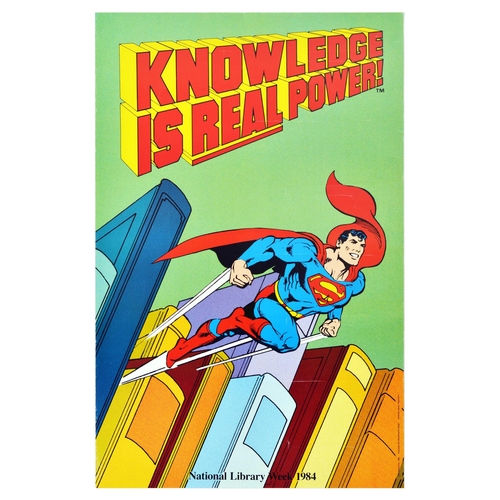 154 - Advertising Poster Superman Book Reading Knowledge is Real Power USA DC Comics. Original vintage Sup... 