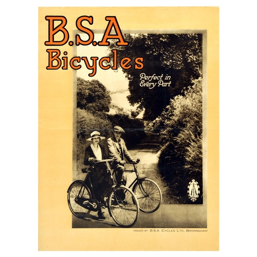 20 - Advertising Poster BSA Bicycles Perfect in Every Part. Original vintage advertising poster for B.S.A... 