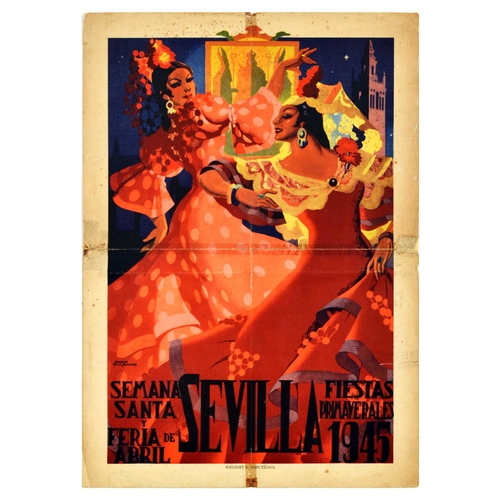 214 - Travel Poster Semana Santa Sevilla Spain Art Deco. Original vintage travel poster advertising the Ho... 
