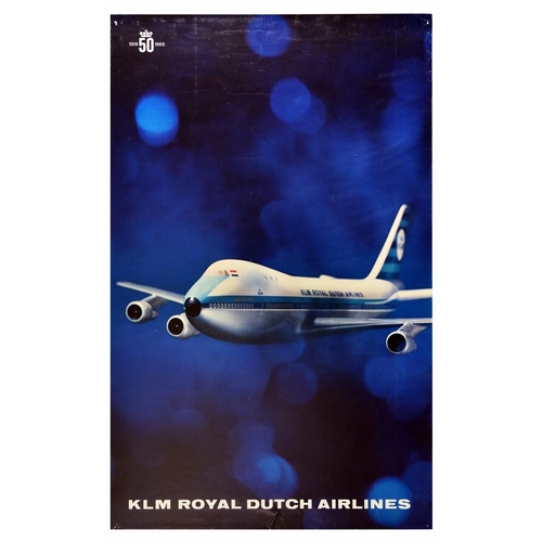 228 - Travel Poster KLM Royal Dutch Airlines Boeing 747 Anniversary. Original vintage air travel poster ce... 