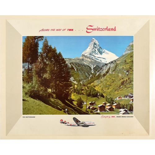229 - Travel Poster Zermatt Matterhorn Trans World Airlines TWA Switzerland. Original vintage airline trav... 
