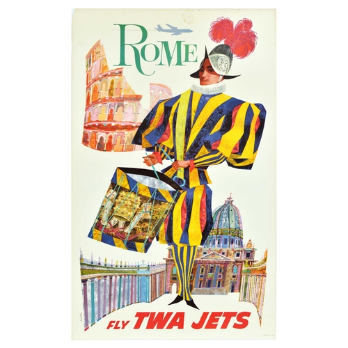 231 - Travel Poster TWA Airlines Jets Rome Italy David Klein. Original vintage travel advertising poster f... 