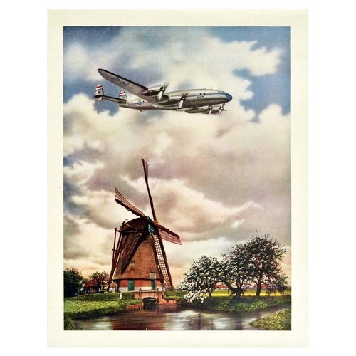 233 - Travel Poster KLM Airline Lockheed Super Constellation. Original vintage travel poster for KLM featu... 