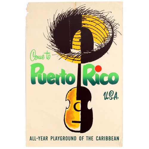 238 - Travel Poster Come to Puerto Rico USA Caribbean. Original vintage travel poster for Puerto Rico feat... 