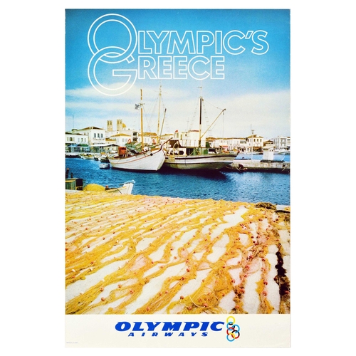 250 - Travel Poster Olympics Greece Harbour Olympic Airways. Original vintage travel poster Olympic's Gree... 