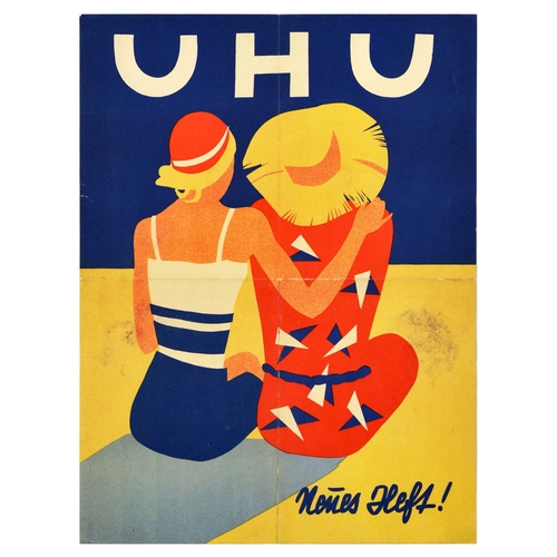 27 - Advertising Poster Uhu Magazine Beach Art Deco. Original vintage advertising poster for UHU featurin... 