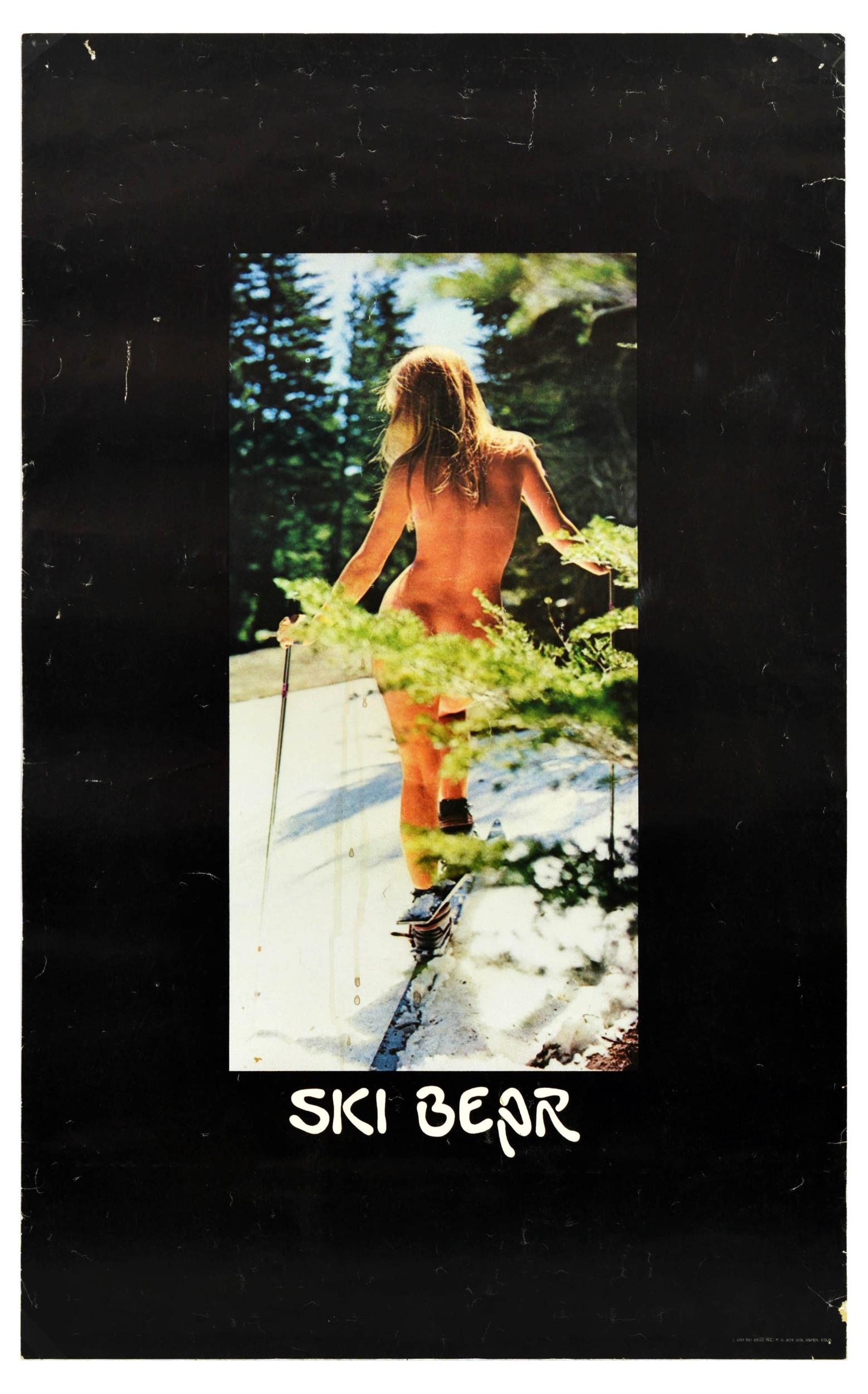 Sport Poster Ski Bear Valley USA California Nude Skier. Original vintage  travel poster Ski Bear for