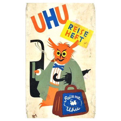 28 - Advertising Poster Uhu Magazine Owl Travel Booklet. Original vintage advertising poster for Uhu Reis... 