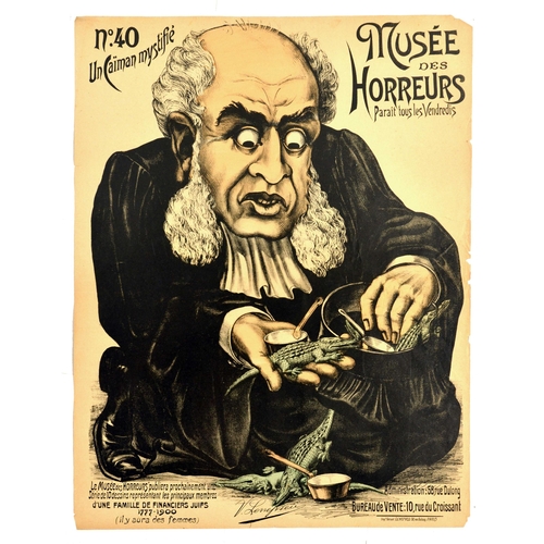 288 - Propaganda Poster Musee Des Horreurs 40 Leonce de Sal Anti Semitism Judge Caiman. Original antique n... 