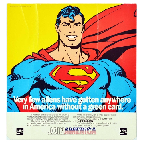 368 - Propaganda Poster Superman Green Card USA American Dream. Original vintage propaganda poster featuri... 