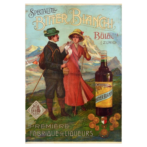 4 - Advertising Poster Bitter Bianchi Bulach Liquor Zurich. Original antique advertising poster for Spec... 