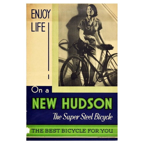 42 - Advertising Poster New Hudson Super Steel Bicycle. Original vintage advertising poster for Hudson Bi... 