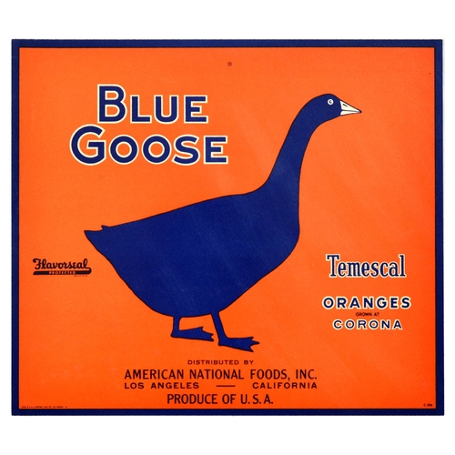 43 - Advertising Poster Blue Goose Oranges American National Foods Los Angeles USA. Original vintage frui... 