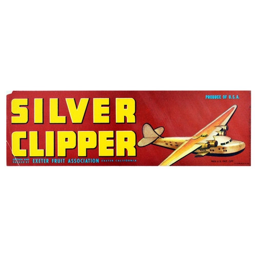47 - Advertising Poster Silver Clipper Flying Boat Exeter Fruit  California USA. Original vintage fruit c... 