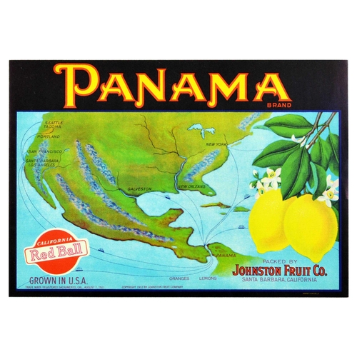 48 - Advertising Poster Panama Lemons Johnston Fruit  Santa Barbara California USA. Original vintage frui... 
