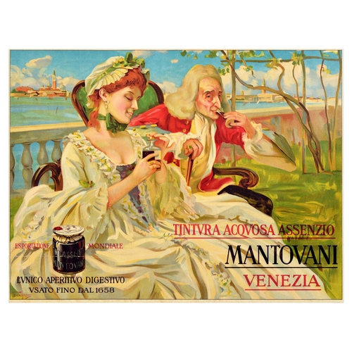 5 - Advertising Poster Mantovani Digestive Absinthe Aperitif Alcohol Drink Venice. Original antique adve... 