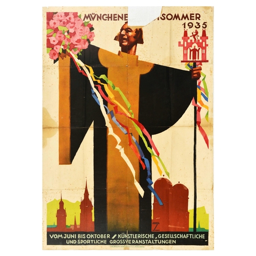 65 - Advertising Poster Munich Summerfest Ludwig Hohlwein Art Deco. Original vintage travel poster advert... 