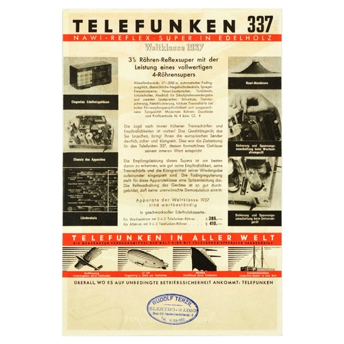 68 - Advertising Poster Telefunken Radio 337 Art Deco Nawi Reflex Super. Original vintage advertising pos... 
