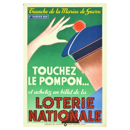 70 - Advertising Poster Loterie Nationale Lucky Sailor Pompon WWII France. Original vintage advertising p... 