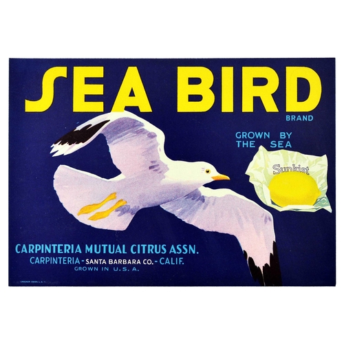 73 - Advertising Poster Sea Bird Lemons Carpintera Mutual Citrus California USA. Original vintage fruit c... 